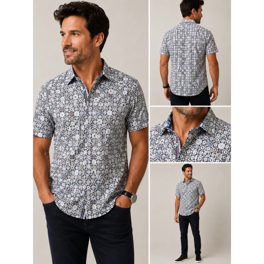 Robert Graham Men's M Classic Fit Geometric Print Button Up Shirt Stretch